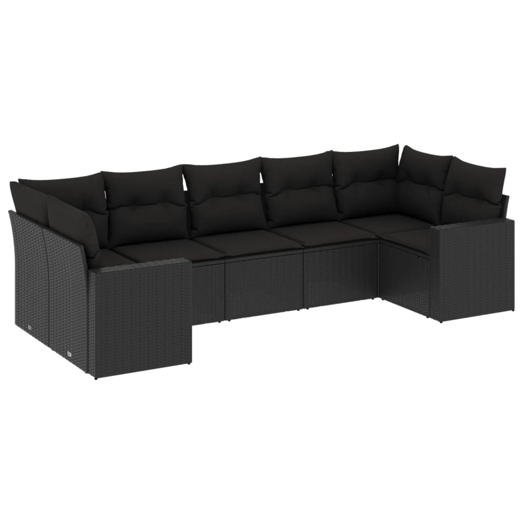 sofasæt til haven 7 dele med hynder polyrattan sort