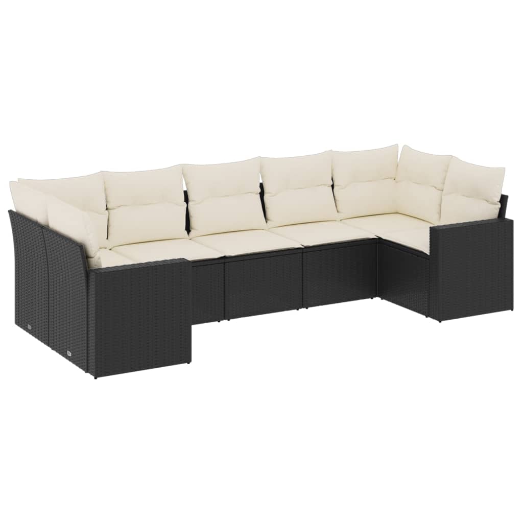 sofasæt til haven 7 dele med hynder polyrattan sort