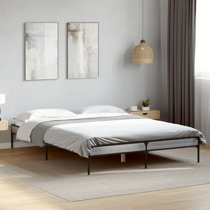 sengestel 160x200 cm konstrueret træ og metal grå sonoma-eg