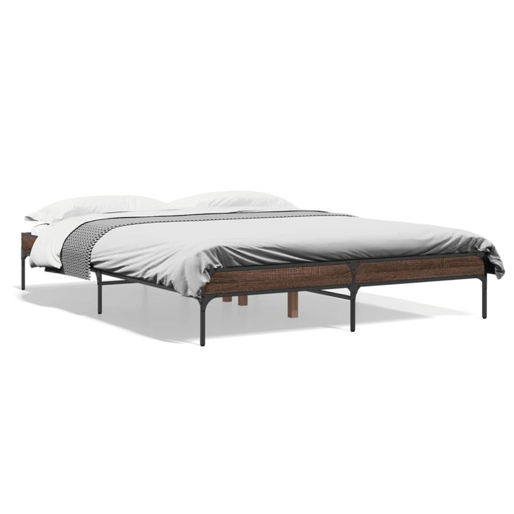 sengestel 150x200 cm konstrueret træ og metal brun egetræ