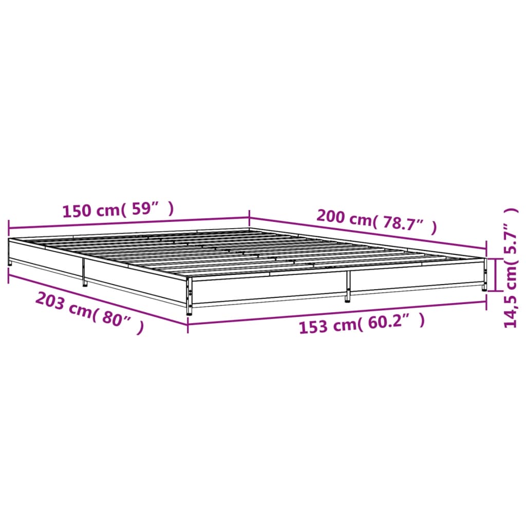 sengestel 150x200 cm konstrueret træ og metal sort