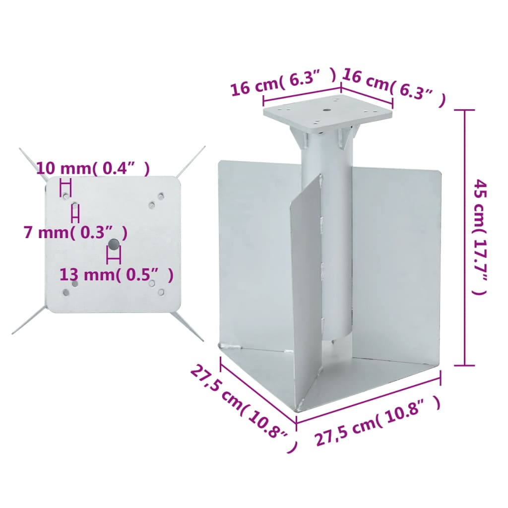 nedgravet parasolbase 27,5x27,5x45 cm stål sølvfarvet