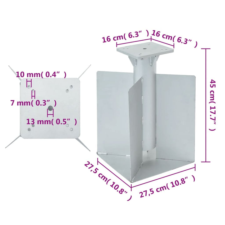 nedgravet parasolbase 27,5x27,5x45 cm stål sølvfarvet