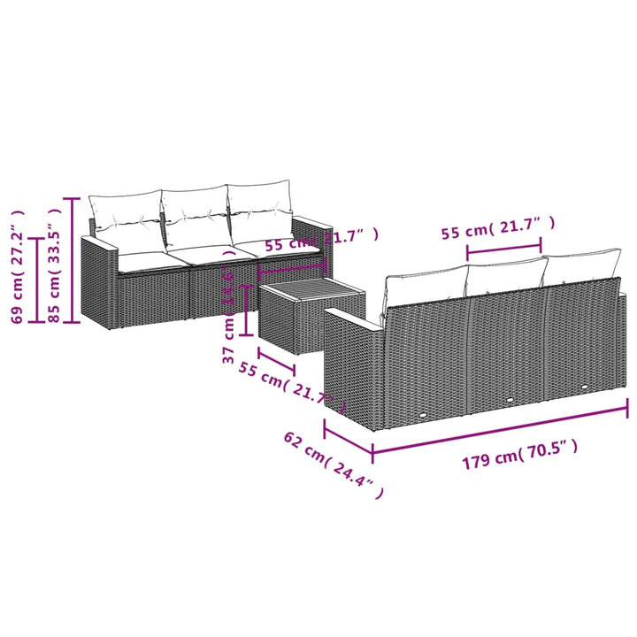 sofasæt til haven 7 dele med hynder polyrattan beige