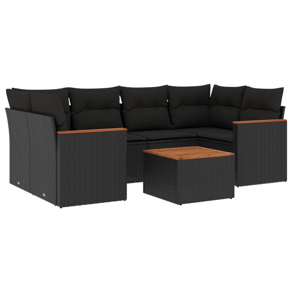 sofasæt til haven 7 dele med hynder polyrattan sort