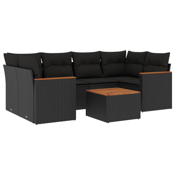 sofasæt til haven 7 dele med hynder polyrattan sort