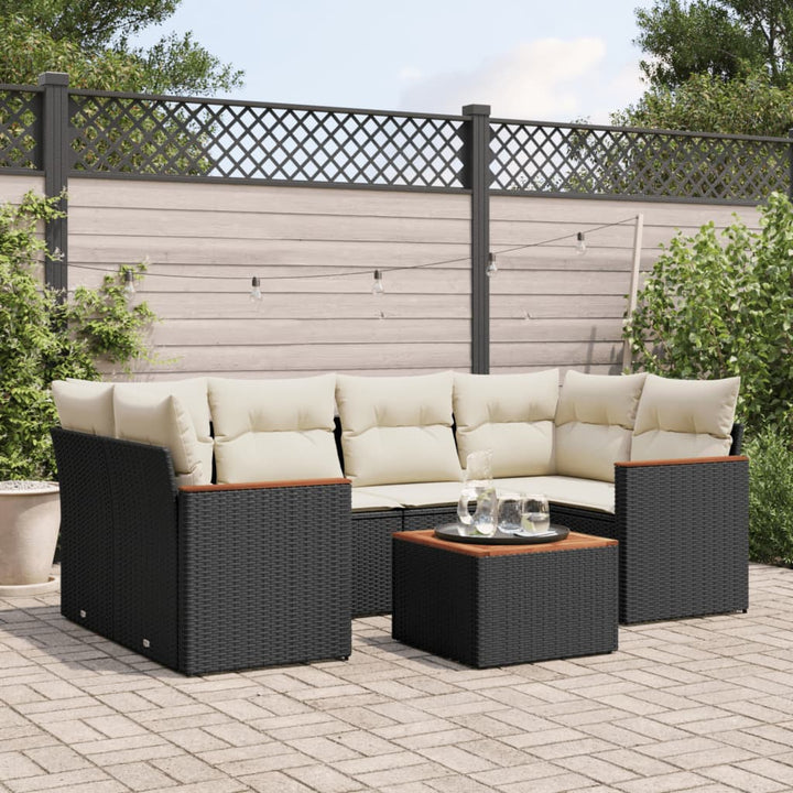 sofasæt til haven 7 dele med hynder polyrattan sort