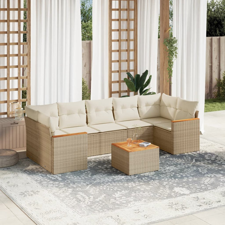 sofasæt til haven 8 dele med hynder polyrattan beige