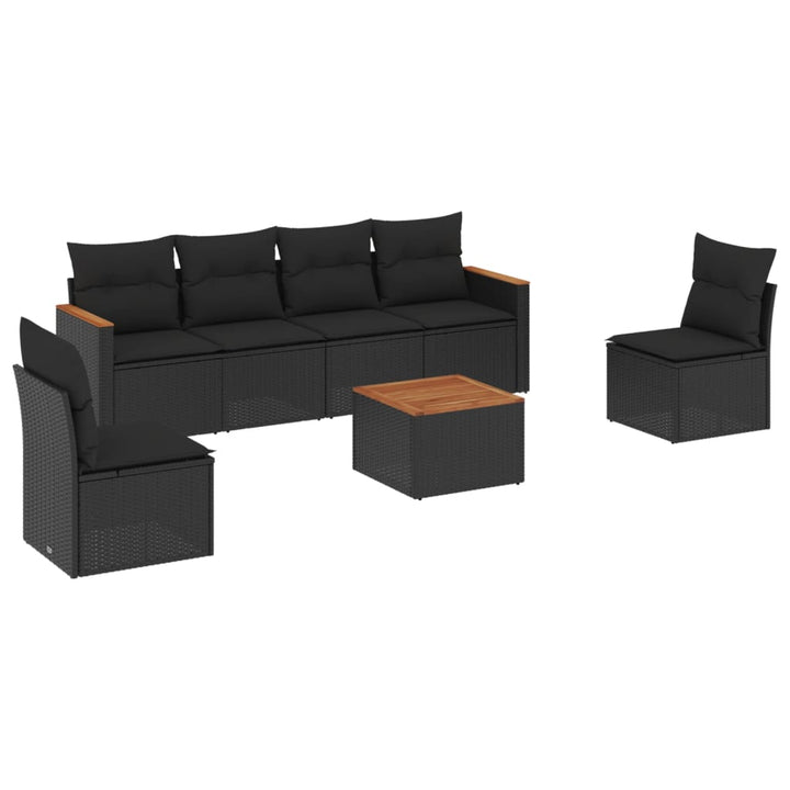 sofasæt til haven 7 dele med hynder polyrattan sort