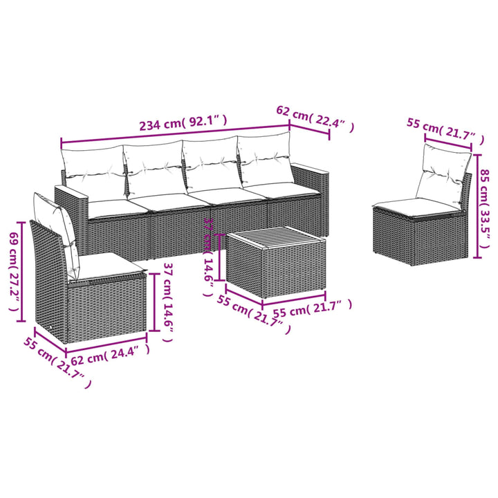 sofasæt til haven 7 dele med hynder polyrattan sort