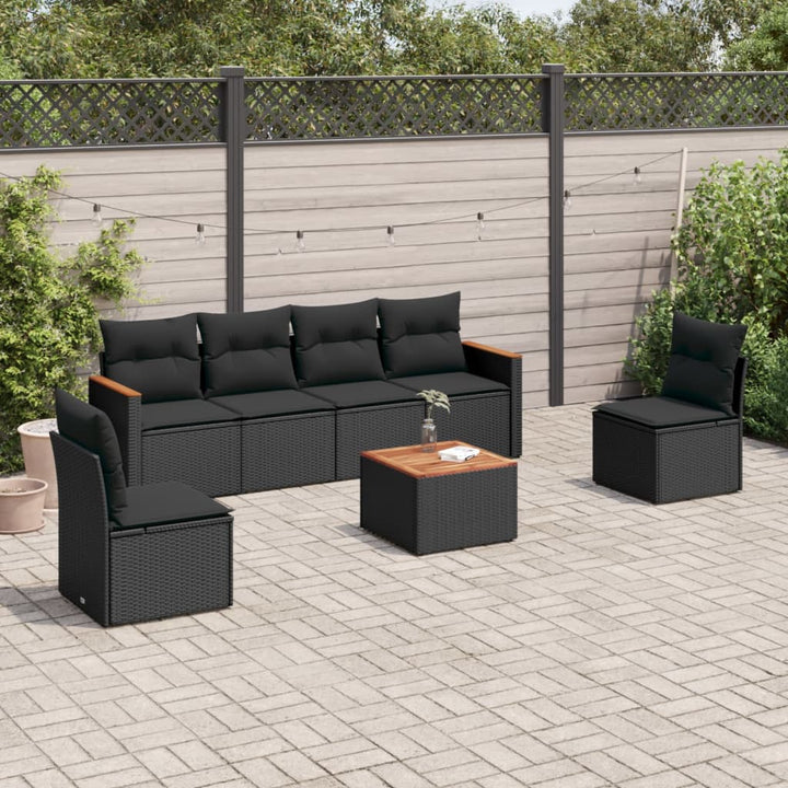 sofasæt til haven 7 dele med hynder polyrattan sort