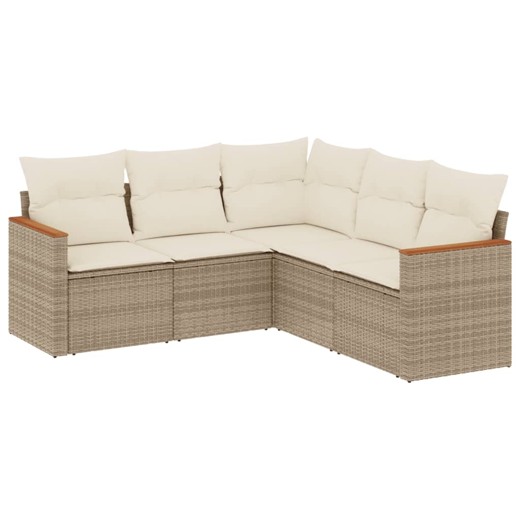 sofasæt til haven 5 dele med hynder polyrattan beige