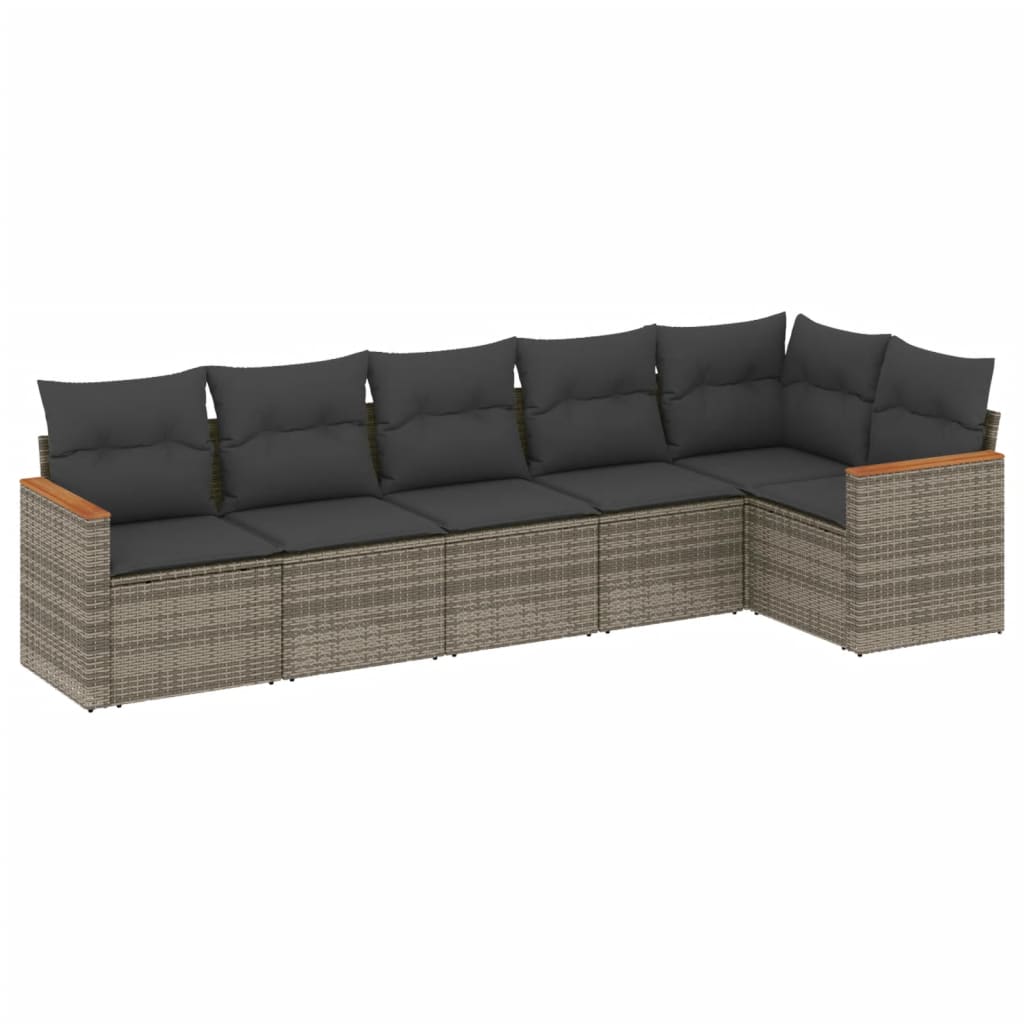 sofasæt til haven 6 dele med hynder polyrattan grå