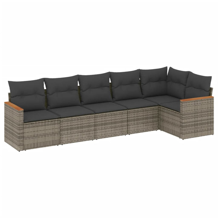 sofasæt til haven 6 dele med hynder polyrattan grå