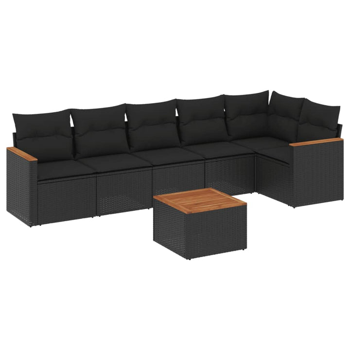 sofasæt til haven 7 dele med hynder polyrattan sort