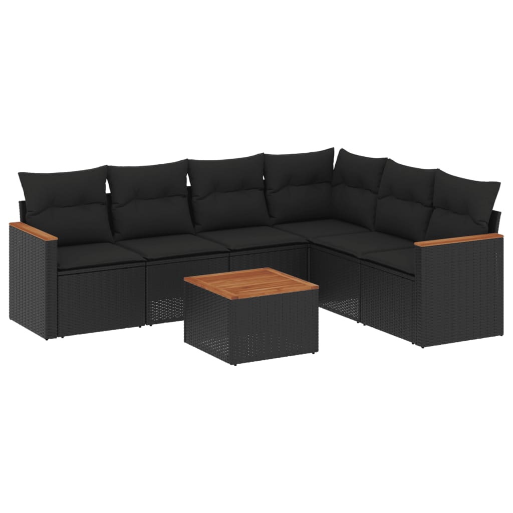 sofasæt til haven 7 dele med hynder polyrattan sort