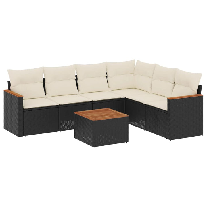 sofasæt til haven 7 dele med hynder polyrattan sort