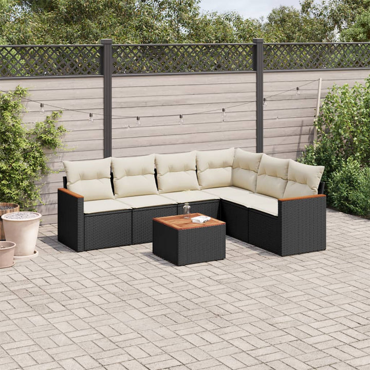 sofasæt til haven 7 dele med hynder polyrattan sort