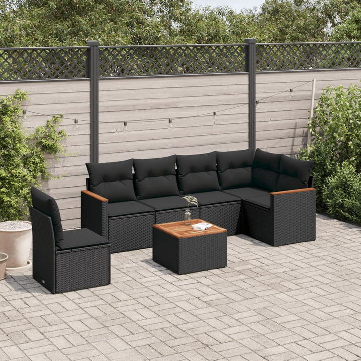 sofasæt til haven 7 dele med hynder polyrattan sort