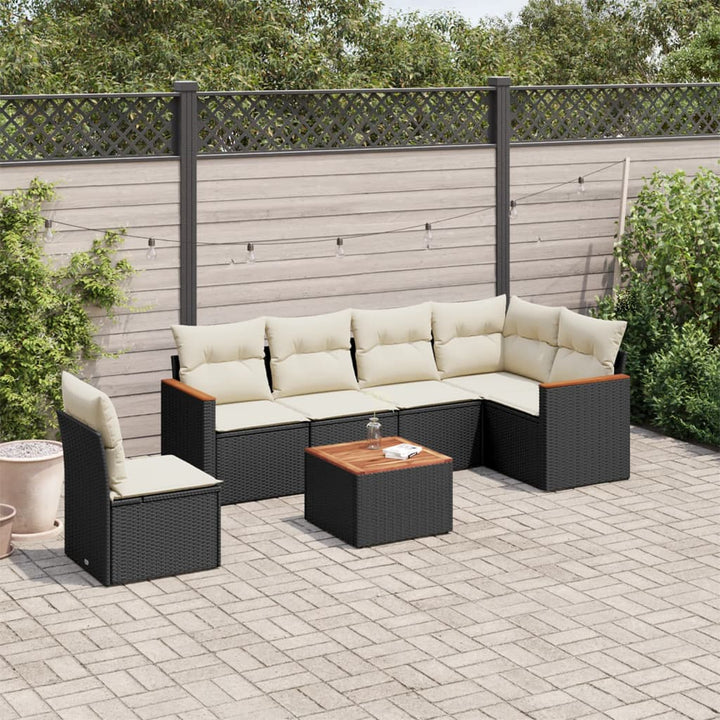 sofasæt til haven 7 dele med hynder polyrattan sort