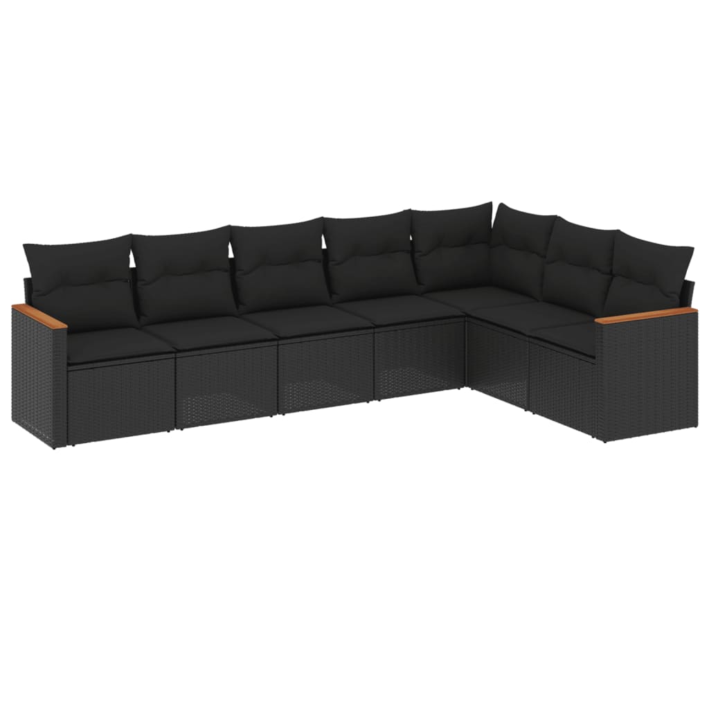 sofasæt til haven 7 dele med hynder polyrattan sort