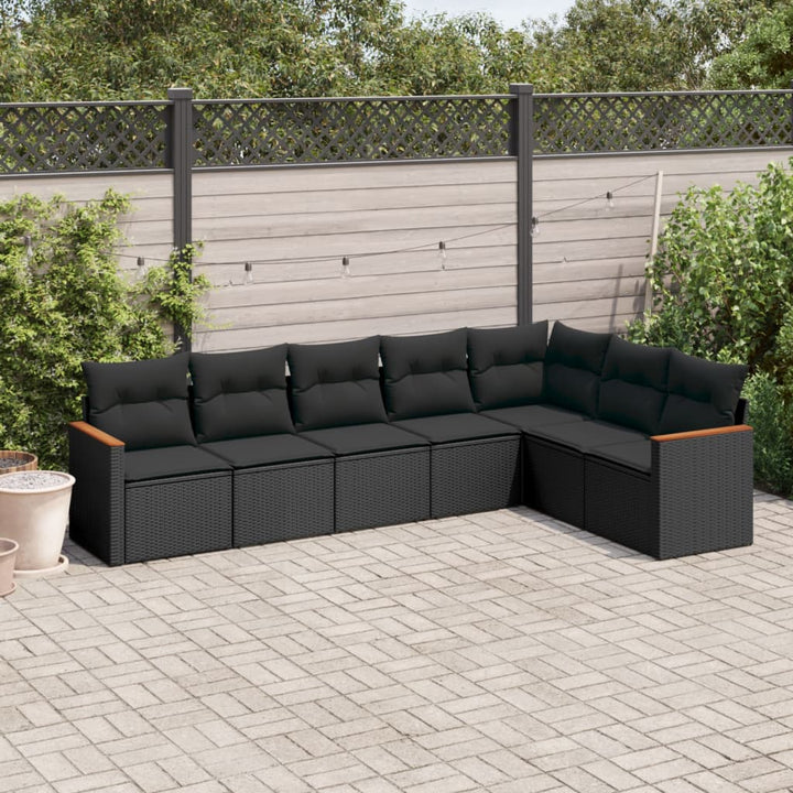 sofasæt til haven 7 dele med hynder polyrattan sort