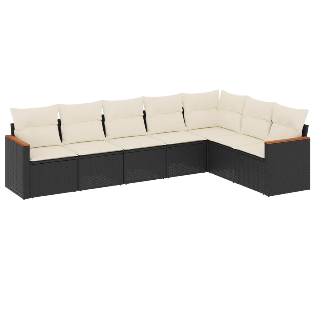 sofasæt til haven 7 dele med hynder polyrattan sort