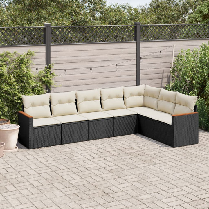 sofasæt til haven 7 dele med hynder polyrattan sort