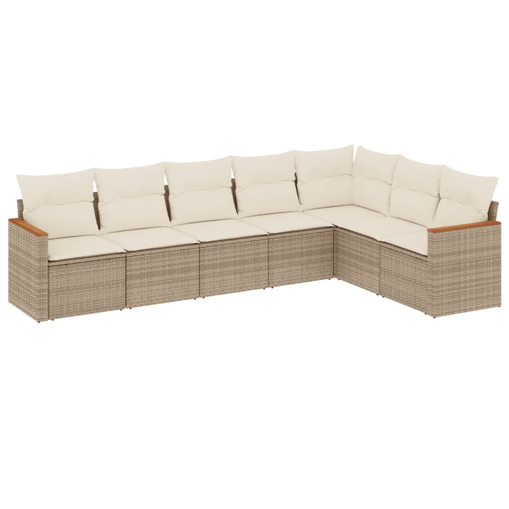 sofasæt til haven 7 dele med hynder polyrattan beige