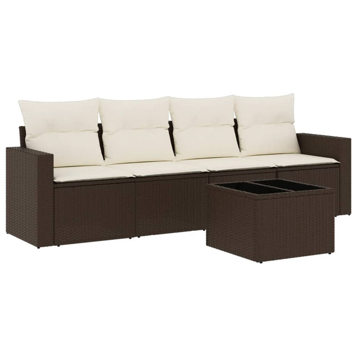 sofasæt til haven 5 dele med hynder polyrattan brun