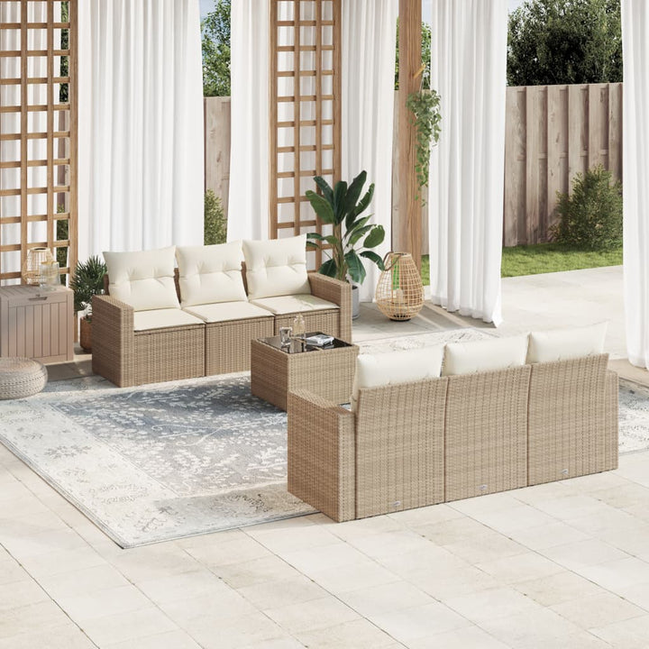 sofasæt til haven 7 dele med hynder polyrattan beige