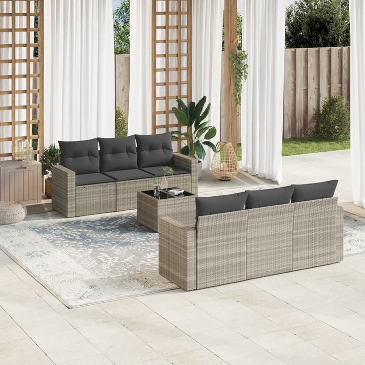 sofasæt til haven 7 dele med hynder polyrattan lysegrå