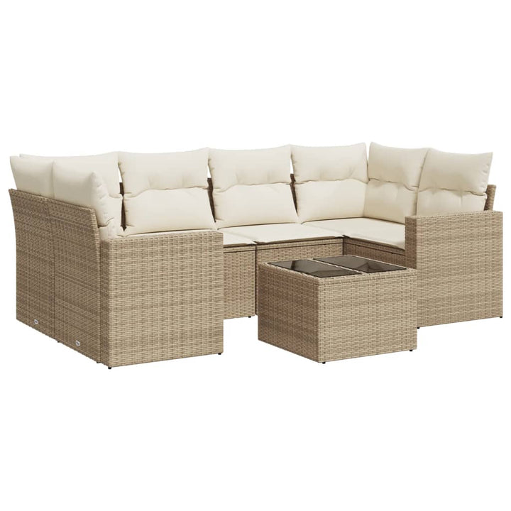 sofasæt til haven 7 dele med hynder polyrattan beige