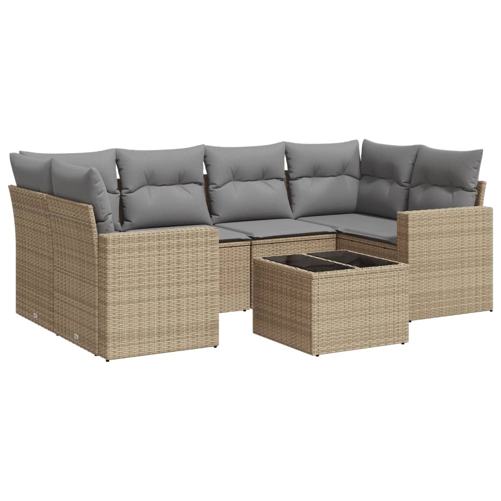 sofasæt til haven 7 dele med hynder polyrattan beige