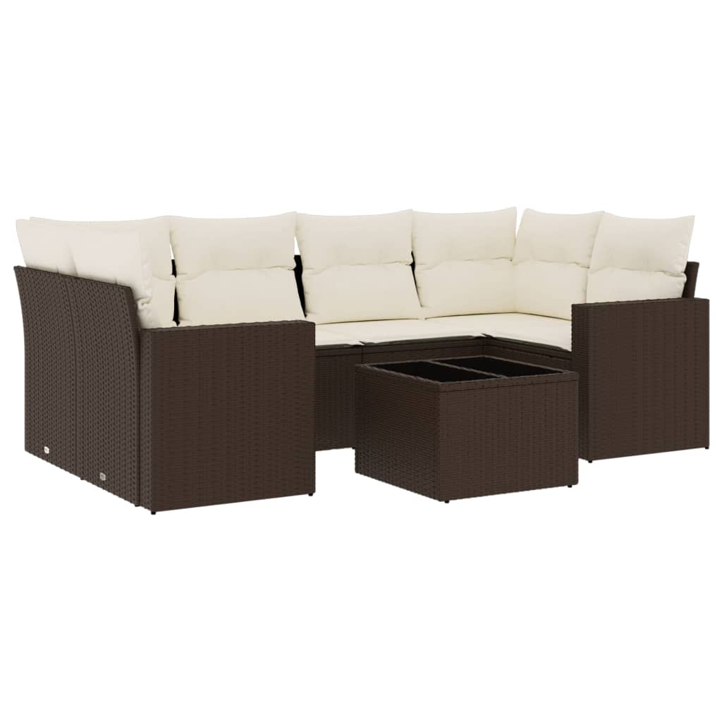 sofasæt til haven 7 dele med hynder polyrattan brun