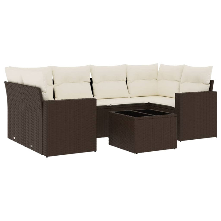 sofasæt til haven 7 dele med hynder polyrattan brun