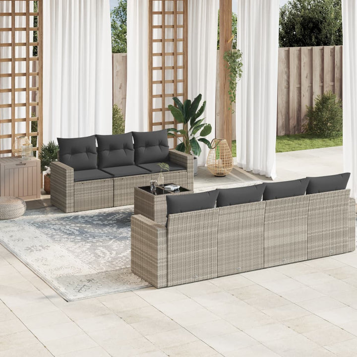 sofasæt til haven 8 dele med hynder polyrattan lysegrå