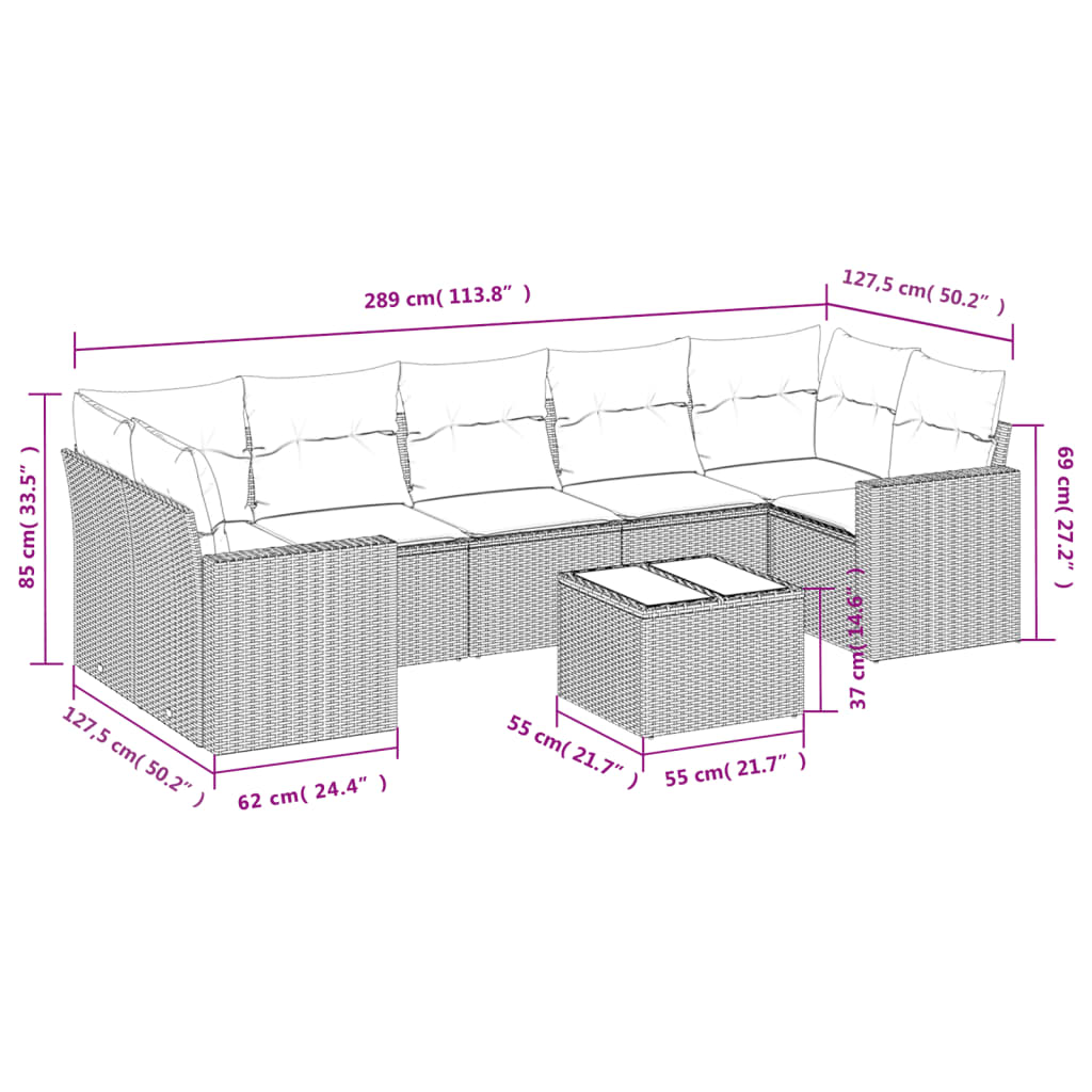 sofasæt til haven 8 dele med hynder polyrattan beige