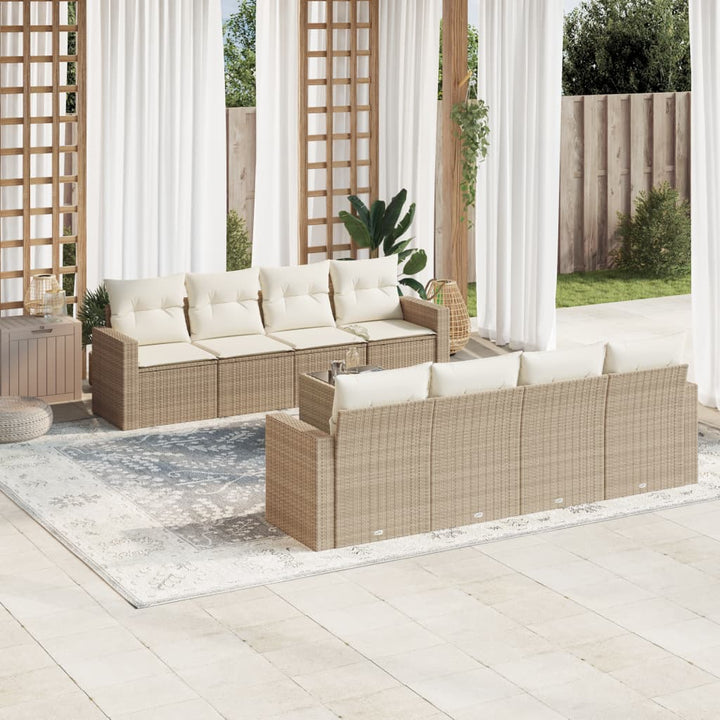 sofasæt til haven 9 dele med hynder polyrattan beige