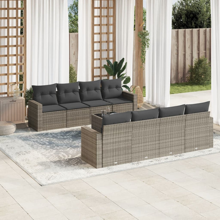 sofasæt til haven 9 dele med hynder polyrattan grå