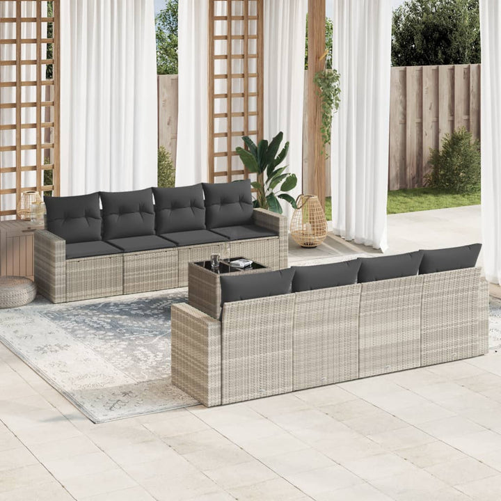 sofasæt til haven 9 dele med hynder polyrattan lysegrå