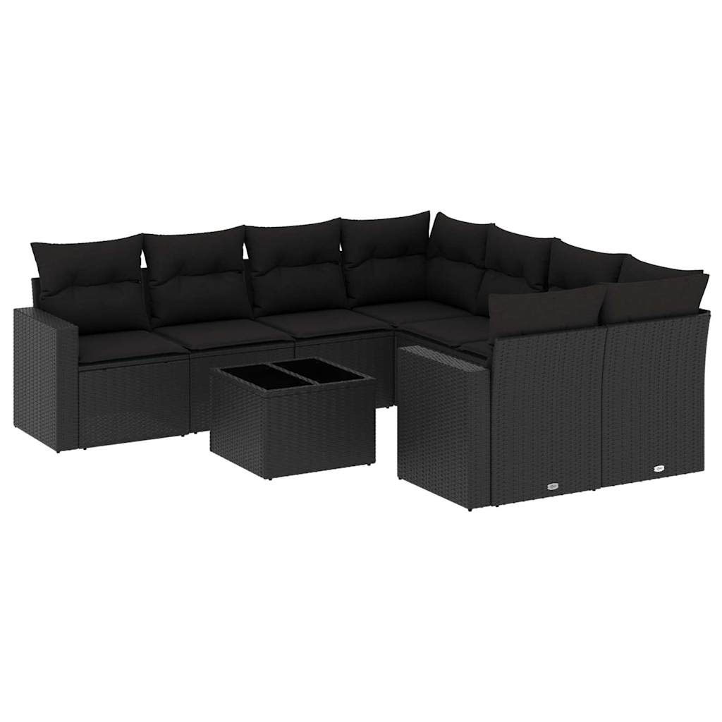sofasæt til haven 9 dele med hynder polyrattan sort