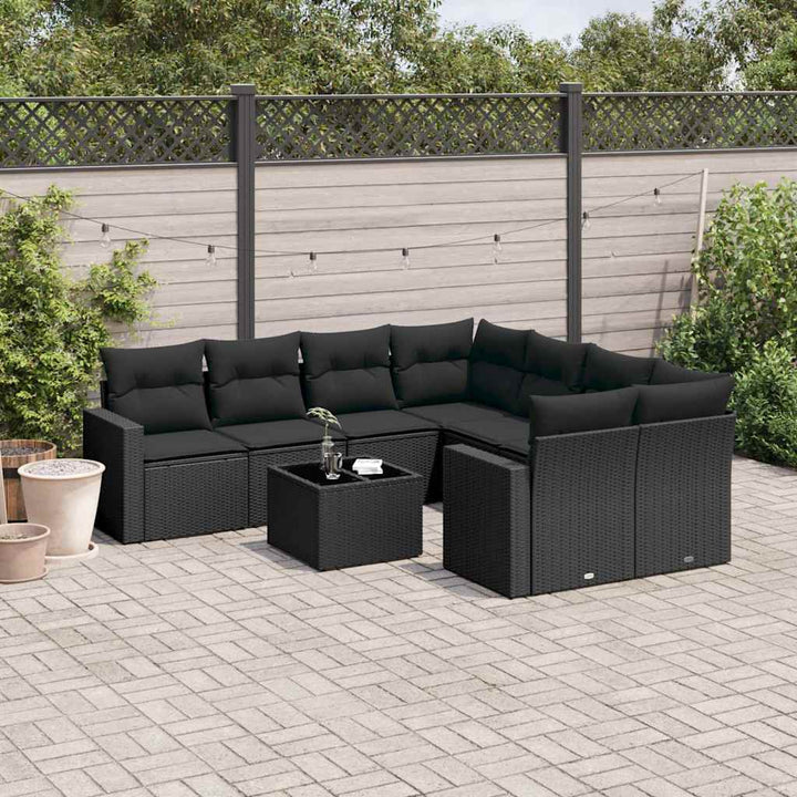 sofasæt til haven 9 dele med hynder polyrattan sort