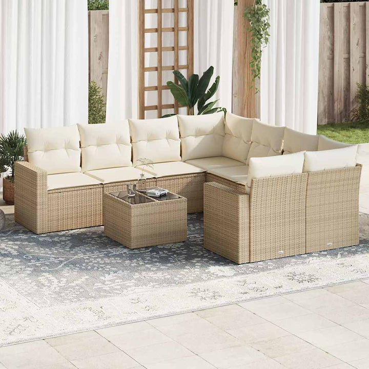 sofasæt til haven 9 dele med hynder polyrattan beige