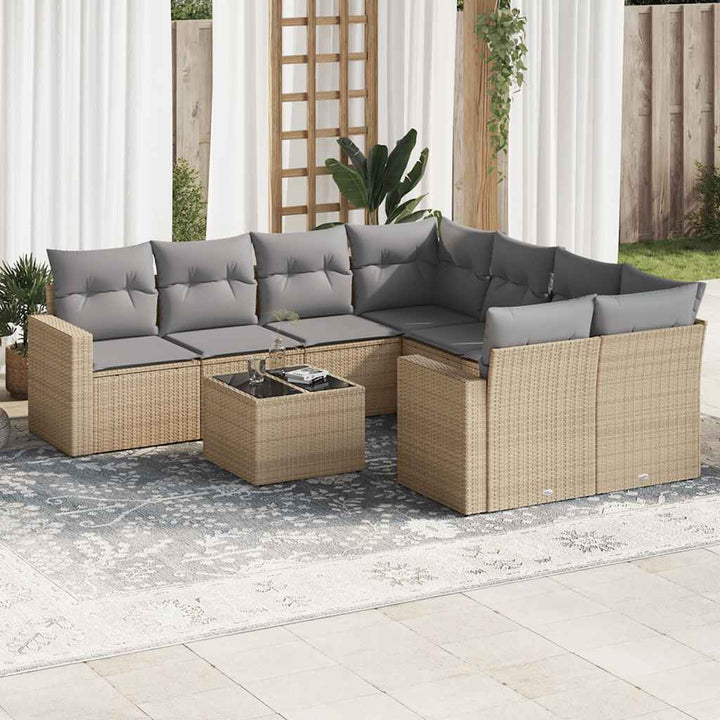 sofasæt til haven 9 dele med hynder polyrattan beige