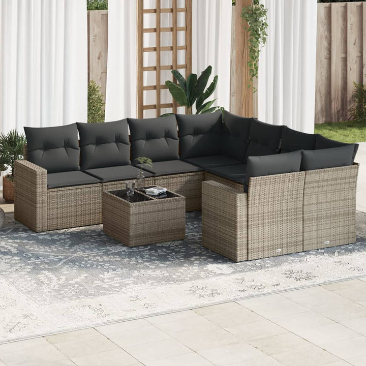 sofasæt til haven 9 dele med hynder polyrattan grå