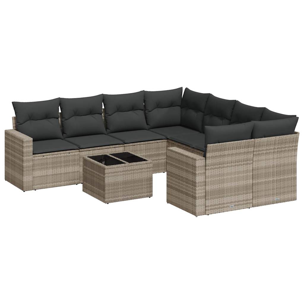 sofasæt til haven 9 dele med hynder polyrattan lysegrå