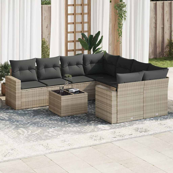 sofasæt til haven 9 dele med hynder polyrattan lysegrå