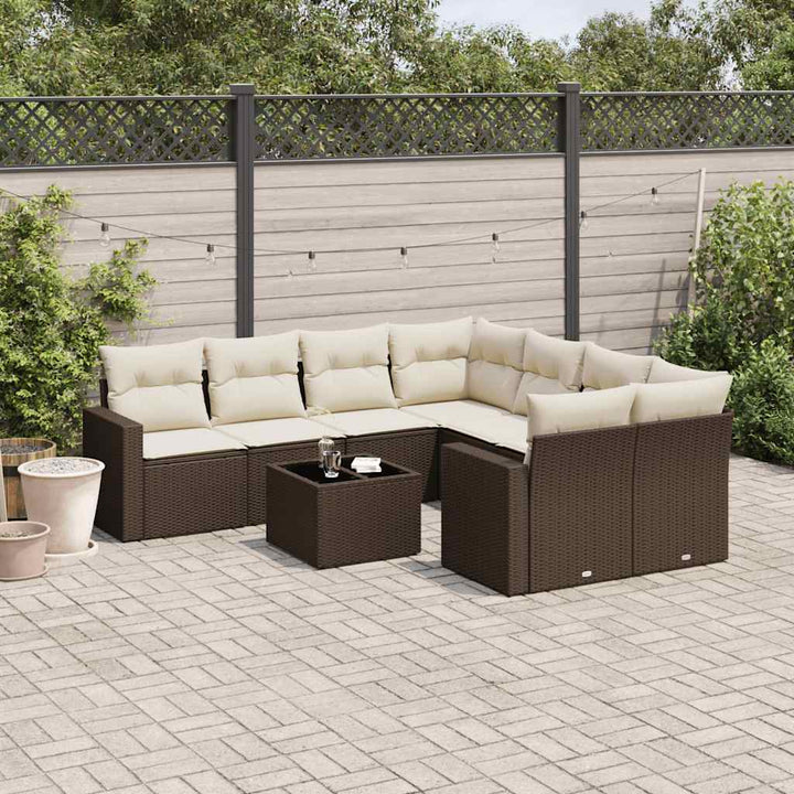 sofasæt til haven 9 dele med hynder polyrattan brun