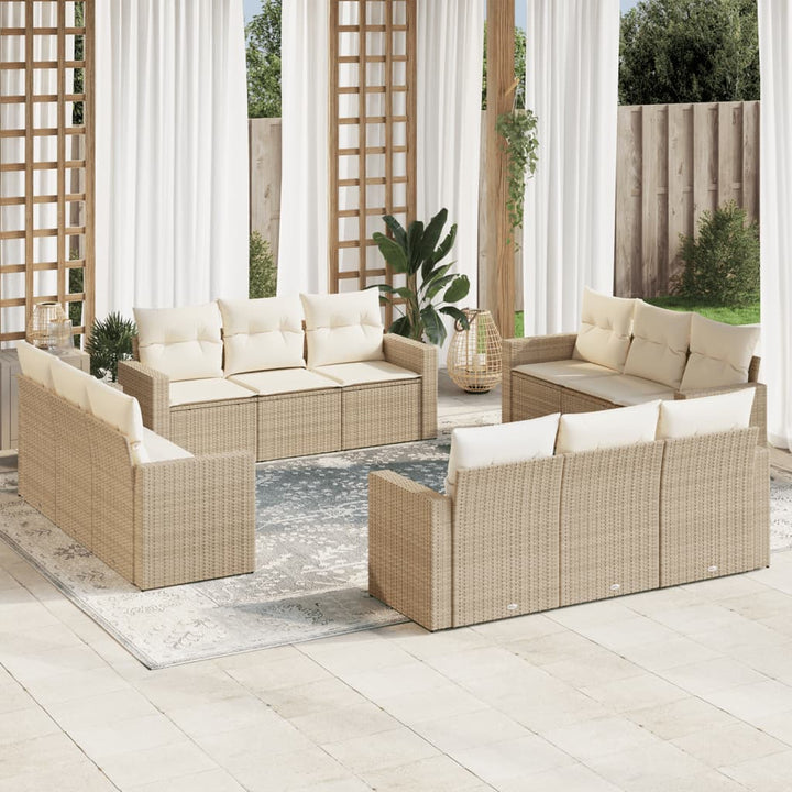 sofasæt til haven 12 dele med hynder polyrattan beige